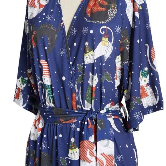 NWT Modcloth Feline Christmassy Robe Cats Christmas Happy Holiday Womens S/M - Picture 4 of 5